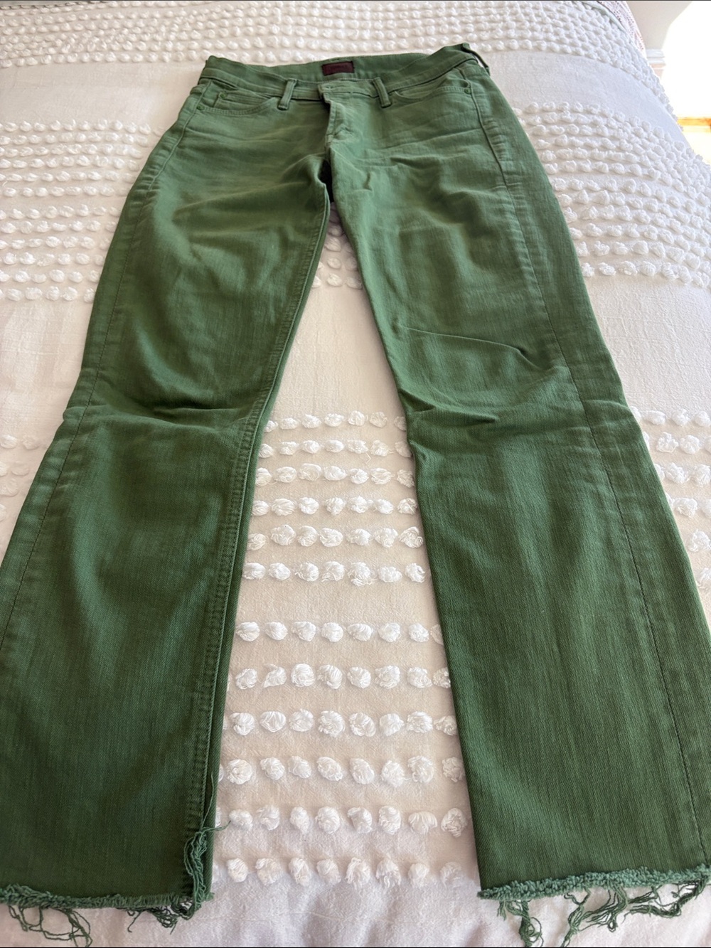 Mother Mid Rise Dazzler Ankle Fray Green Size 28